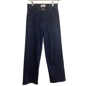 FRAME Womens 28 Trapunto Stargirl  Wide Leg Jeans Dark Wash Cropped‎ High Rise